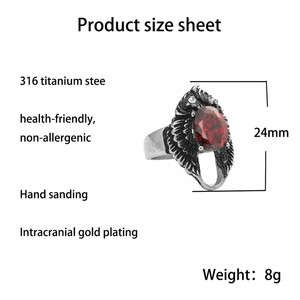 Anillo de acero de titanio con forma de ala, con piedras preciosas rojas y moradas, estilo retro punk, regalo de joyería unisex - Product Image 5