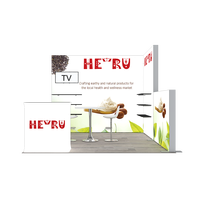 Stand d'exposition modulaire 10x10 en aluminium sans outil, avec éclairage LED, étagères TV et fond rétroéclairé, portable
