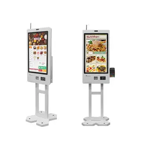 Crtly 27 Inch Self Order Checkout Payment Touch Screen Kiosk Self Pay Machines Barcode Scanner Kiosk For Chain Store Restaurant