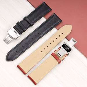 Bracelet de <span class=keywords><strong>montre</strong></span> classique en cuir véritable, grain de litchi, bracelet en cuir de vache souple avec fermoir papillon pour montres générales - Product Image 5