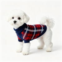 Pull pour chien bleu marine et rouge à carreaux, pull à col roulé bicolore pour chiens de petite et moyenne taille, vêtements classiques de style preppy