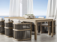 Table à manger extensible rectangulaire en teck de luxe moderne LUXORA pour terrasse extérieure, ensembles de jardin, résistante aux intempéries, utilisation en hôtel et en complexe hôtelier