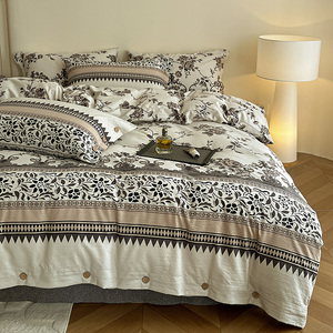 Set di Biancheria da Letto in Misto Lino e Cotone Lavato, Modello Vintage con Bottoni, Quattro Pezzi, Copripiumino e Lenzuola 300tc - Product Image 1
