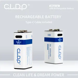 Oem baterai lithium isi ulang tumpukan kualitas tinggi baterai isi ulang 9v 1000mah dengan port usb Tipe c