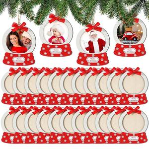 24 Piezas de Adornos Navideños con Forma de Bola de Nieve, Adornos de Madera con Marco para Fotos Navideñas, Adornos Colgantes Navideños - Product Image 2