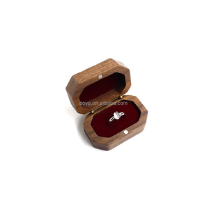 POYA Stylish Elegant Buckle Hexagon Natural Walnut Wood <strong>Ring</strong> <strong>Box</strong> for Anniversary Wedding <strong>Engagement</strong> Gift - Product Image 2