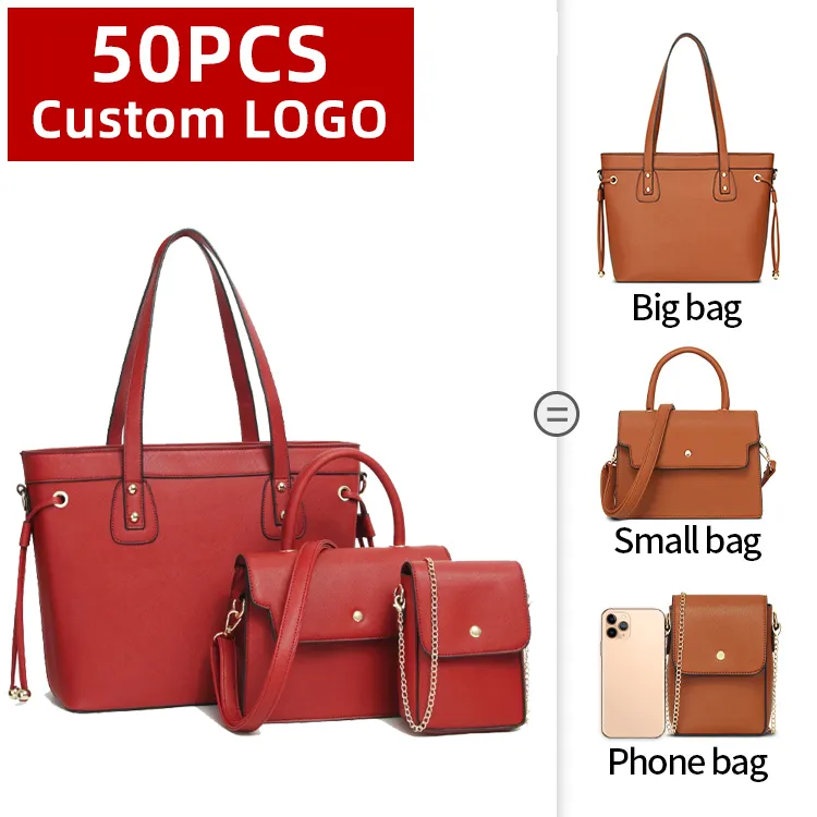 Online Shopping New Trendy Top Large Capacity Brands 3 In 1 Red Women Purse And Hand Bag Sets Women'S Bags Set Handbags Ladies