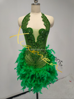 Ocstrade Nouvelle Couleur Brillant Vert Quinceanera Robes D'anniversaire Femmes Sexy Strass Plume Cristal Vert De Luxe Gala Club Robe