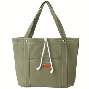 Korean Style Solid Color Vintage Washed Canvas <b>Handbag</b> Large Capacity Women's Single Shoulder Bag Draasher Buckle Closure Summer - Product Image 2