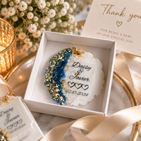 Cadeau de mariage personnalisé, souvenir artisanal en résine avec nom et date, feuille d'or, souvenir de fête, cadeau pour invités, porte-clés en résine