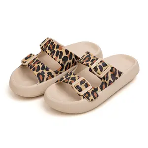Summer thick bottom EVA leopard adjustable two-button trample soft cool slippers household outdoor female slippers