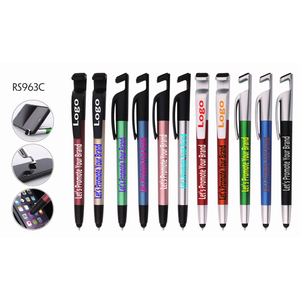 Bolígrafo con logotipo personalizado multifuncional 4 en 1, bolígrafo Stylus con soportes para teléfono móvil y limpiadores de pantalla - Product Image 2