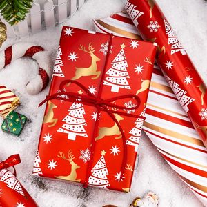 Red Christmas Gift <b>Wrap</b> <b>Paper</b> with Reindeer Tree Snowflake Design Double SidedMetallized Paperr <b>Roll</b> for Holiday Packaging - Product Image 1
