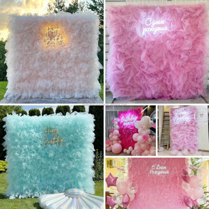 Cortina de tela de pared de malla de tela de boda personalizada, cortina de tela enrollable rosa de boda para decoración de boda - Product Image 2