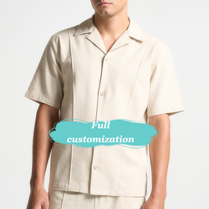 Camicie da uomo personalizzabili in cotone e lino a <span class=keywords><strong>maniche</strong></span> <span class=keywords><strong>corte</strong></span> traspiranti - Product Image 4