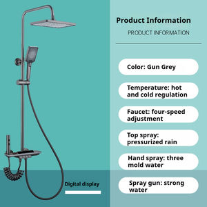 Sistema de <span class=keywords><strong>ducha</strong></span> montado en la pared de latón frío caliente Luces ambientales LED Grifos de 4 funciones que incluyen <span class=keywords><strong>ducha</strong></span> de lluvia suave Jet Dual pulido - Product Image 2