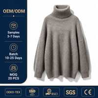 Pull en maille oversize décontracté à col roulé et épaules tombantes pour femme, mélange alpaga et mohair, hiver