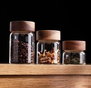 Juego de tarros de almacenamiento de vidrio hermético para alimentos de cocina de borosilicato de buen sellado de fábrica con tapa de bambú de madera de acacia - Product Image 2