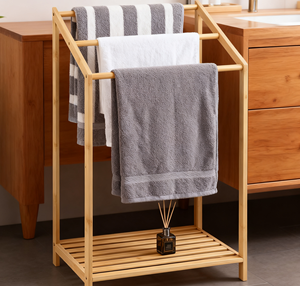 رف ملابس من الخيزران بطبقتين قائم بذاته، رف تخزين عصري متعدد الوظائف لعرض البطانيات، منظم غير قابل للطي ومحمول - Product Image 4