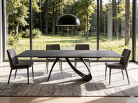 Table à manger rectangulaire en pierre frittée à bord fin, plateau en céramique de 12 mm avec base métallique à renforts cachés, design moderne