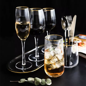 <strong>Wholesale</strong> Stripe Stemmed Clear <strong>Champagne</strong> <strong>Flute</strong> Water Tumbler Wedding Wine Glass With Gold Rim - Product Image 3