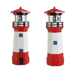 Reusable Outdoor Solar Resin Rotating Lighthouse Yard Garden Decor Warning Beacon Solar Power Garden Ornament