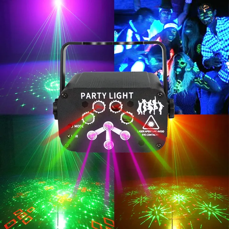 Светодиодный дискотечный светильник YSH для диджея, 8 лучей, 128 узоров, лазерный проектор, декоративное освещение для комнаты, сценическое освещение, эффект для бара, клуба, вечеринки