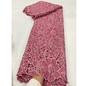 Nueva <span class=keywords><strong>moda</strong></span> precio de fábrica cordón guipur encaje piedras bordado ecológico tela Floral para vestido de novia Mali mujeres 5 yardas - Product Image 3