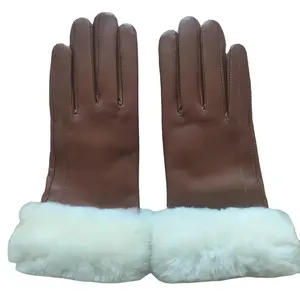 Wholesale Factory Supplier Shearling Sheepskin Cuff Fashion Lamb Skin Leather Gloves