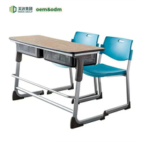 Ensemble de chaises de bureau double réglables en hauteur pour étudiants, avec plateau en bois personnalisé, table d'étude en métal pour 2 personnes, idéal pour les salles de classe - Vente en gros OEM