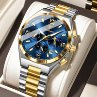 Montre chronographe pour homme POEDAGAR 688 de luxe, acier inoxydable, or, étanche, lumineuse, calendrier semaine/date, quartz.