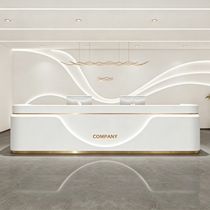 CR170 Headquarter White Gold Reception Desk Curved Front Office Lobby Counter Modern Salon Beauty Spa Front Desk with LED Light - Product Image 1