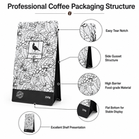 Sachet d'emballage de café à fond plat imprimé sur mesure, haute barrière, thermoscellable, à soufflets latéraux, qualité alimentaire, OEM ODM