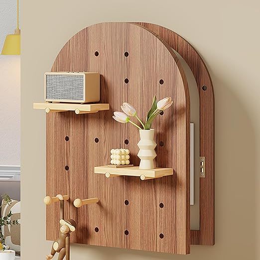 Breaker Box Decorative Cover, Wall Mounted Hide Fuse Box Cover Cabinet, Wooden with Shelf & Hooks