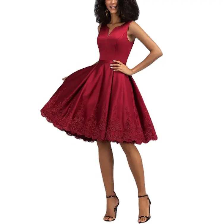 فستان سهرة مزين بفتحة رقبة على شكل حرف v باللون الأحمر عالي الجودة