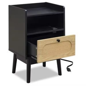 MAY HOME table de <span class=keywords><strong>chevet</strong></span> moderne canne noire 2 pièces en <span class=keywords><strong>rotin</strong></span> table de <span class=keywords><strong>chevet</strong></span> lot de deux avec station de charge Tailles et couleurs personnalisées - Product Image 5