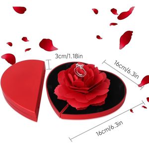 iSuperb Heart Shape <b>Ring</b> <b>Box</b> With Red Rose Flower Velvet Jewelry Gift For Women Valentine'S Day - Product Image 4