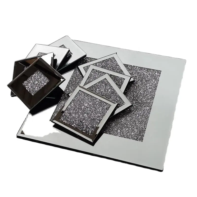 Sliver color Diamond crushed diamond glass mirrored coasters for table protection