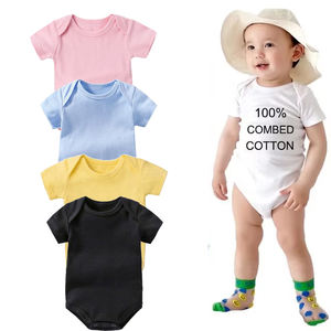 Abbigliamento in cotone per neonati vestiti per bambine e ragazzi in tinta unita tutina a manica corta body in cotone tinta unita tutina personalizzata per bambini - Product Image 1