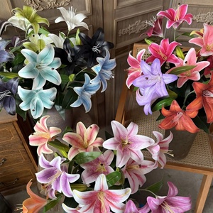 Fleurs de lys imprimées en 3D KW-F011, 3 têtes, fleurs artificielles en latex au toucher réel pour la décoration de la maison - Product Image 2