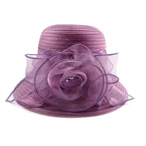 Professional factory wholesale high quality woman wedding flower organza ladies church hats for sale