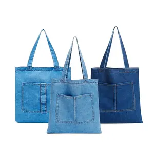 huahao Wholesale Shoulder Shopping Beach Cotton Cloth Jean Denim Tote Bag