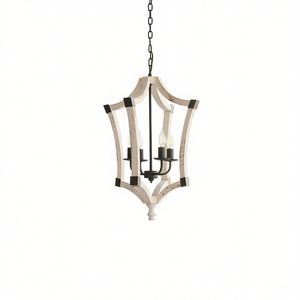 Lámpara colgante de cadena ajustable de madera con 4 luces para cocina, comedor, vestíbulo, entrada, forma cuadrada blanca - Product Image 1