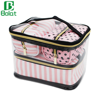 Pochette de maquillage 4 en 1 en PVC transparente portable grande capacité Sac à cosmétiques fermeture à glissière motif de dessin animé pour voyage pour la toilette