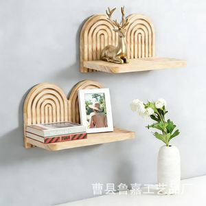 Solid Wood Wall Mounted <b>Shelf</b> Geometric Design Display <b>Rack</b> For Home Decoration Living Room Storage - Product Image 1