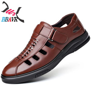 Large Size Walking Style High Quality Hollow Breathable Black Leather Shoes - Product Image 1