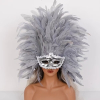 Masque en plumes élégant fait à la main avec des paillettes pour les spectacles sur scène et les bals masqués, adultes unisexe
