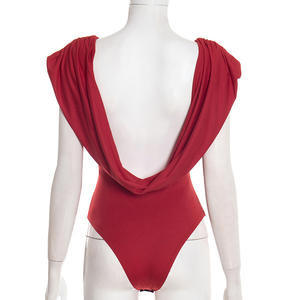 Viviblook Q26BS002 Primavera Nueva Llegada Body de Mujer de Color Sólido Sexy Plisado Ajustado con Hombros Caídos - Product Image 5