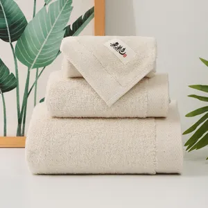 Wholesale Luxury Natural Undyed 100% Cotton Bath Towel Set Antibacterial Soft Terry Custom Logo Absorbent Adults Children Home