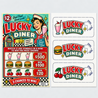 Cartes à déchirer double face sur le thème Lucky Diner, design animé amusant, cartes à gratter gagnantes, vente en gros directe usine